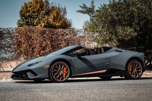 Blog 4 Grey Lamborghini parked in front of autumn trees