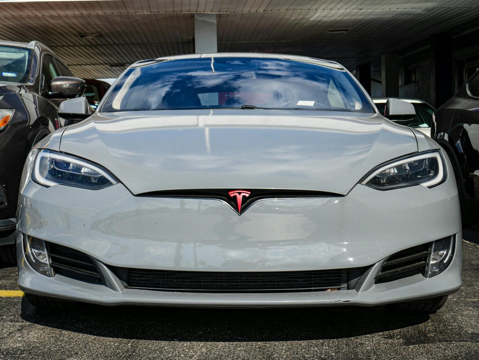 Exterior Detailing Services 5 White Tesla Model S photographed head on