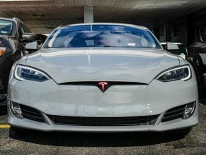 Blog 7 White Tesla Model S photographed head on