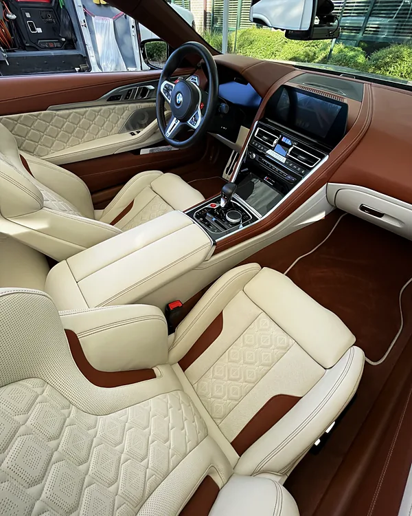 BMW M8 Interior mobile detailing by Lux Detailer, mobile detailing in the Lowcountry: Hilton Head, Bluffton, Beaufort & Savannah