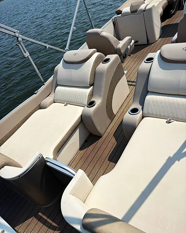 Pontoon Lounge Seating boat detailing by Lux Detailer, mobile detailing in Hilton Head Island, SC